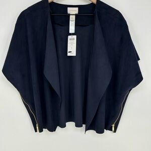 "NWT"Chico's Ink Navy Blue Faux Suede Zip Detail Jacket Blazer Size 1(US Medium)